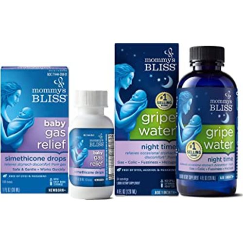 Mommy's Bliss Fast-Acting Baby Gas Relief Drops 100 Servings (Pack of 1) with Gripe Water Night Time 24 Servings (Pack of 1) for Day/Night Gas Relief