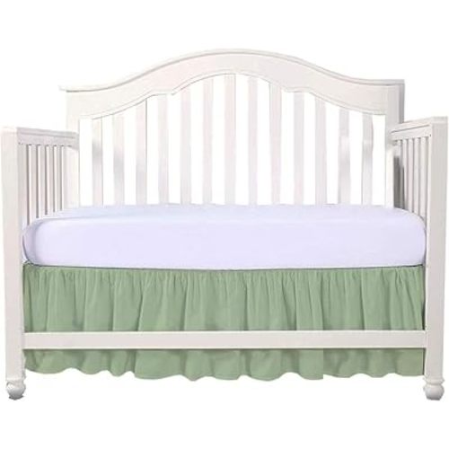 Crib Skirt Dust Ruffle, 100% Natural Cotton, Nursery Mini Crib Toddler Bedding Skirt for Baby Boys or Girls,(Sage Solid - 24" x 38"/10" Drop)