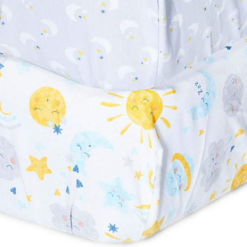 Parent's Choice Cotton Fitted Crib Sheets for Baby Boys and Girls, Moon & Stars, 2-Pack