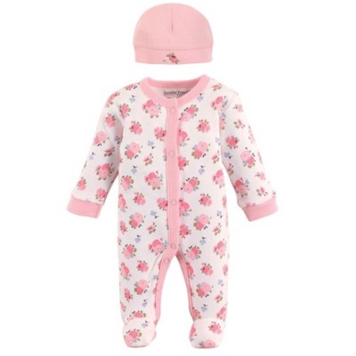 Luvable Friends Baby Girl Cotton Preemie Snap Sleep And Play And Cap 2pc Set, Floral, Preemie