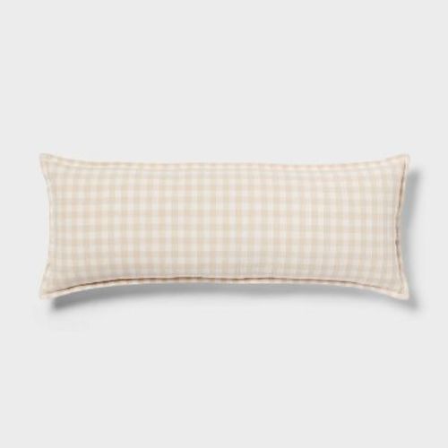 Gingham Os Oblong Dec Pillow Khaki/ivory - Threshold™: Cotton Rectangle Lumbar Support, Indoor Use