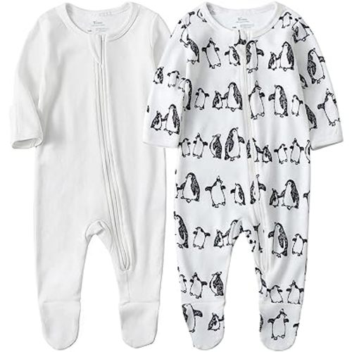 O2 BABY Baby Boys Girls Organic Cotton Zip-Front Sleeper Pajamas, Footed Sleep 'n Play