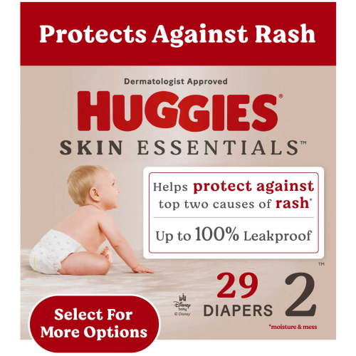 Huggies Skin Essentials Baby Diapers for Sensitive Skin Size 2 12-18 lbs Leakproof Moisture Locking