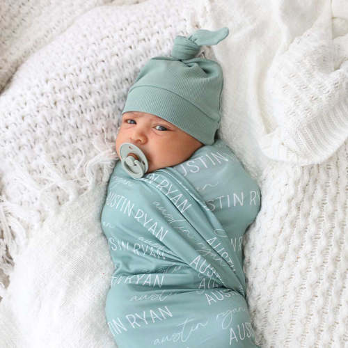 Personalized Vintage Green Baby Name Swaddle Blanket - Block & Script