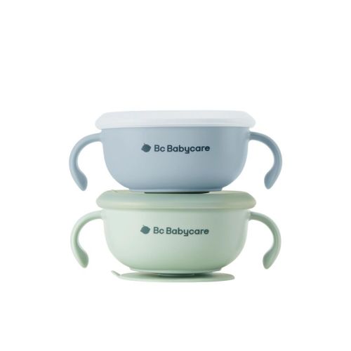 Bc Babycare Baby Toddler 3-in-1 Wonder Suction Snack Bowl 100% Silicone BPA-Free with Straw Lid Assorted Colors Blue and Green