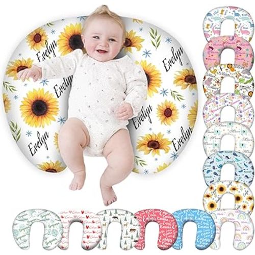 Personalized Baby Nursing Pillow Cover Custom with Name, Sunflower Theme Customized Boy & Girl Gifts