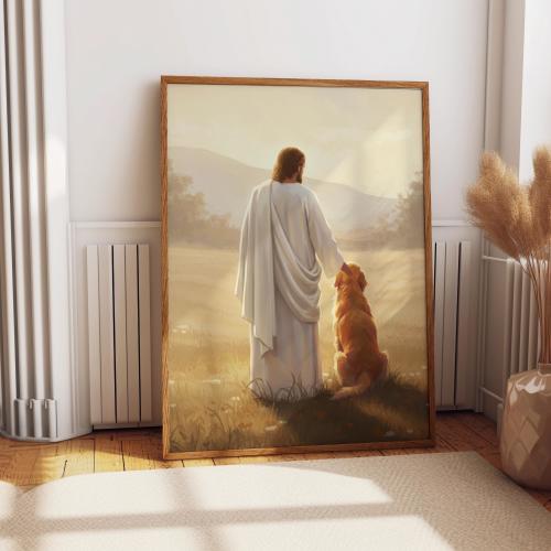 Custom Pet Memorial Watercolor: Jesus with Dog or Cat in Heaven (Digital Download)