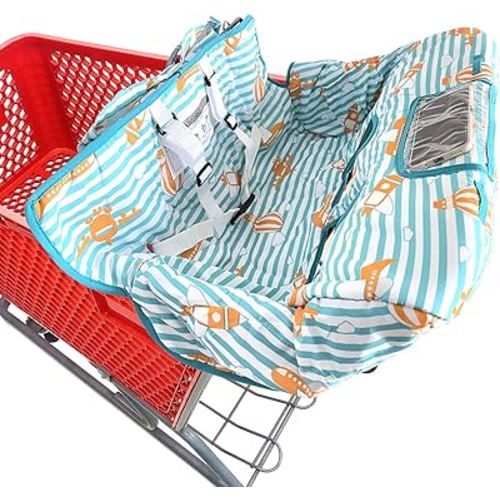 Portable 2-in-1 Grocery Cart Seat Cover and Baby Highchair Cover (Orange Plane)