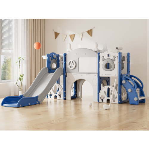 KORIMEFA 13 in 1 Toddler Slide Set, Kids Slide for baby Age 1-4, New Upgrade with Golf Set, Basketball Hoop, Drawing Board for Indoor Outdoor Playset,Toddler Playground,Blue