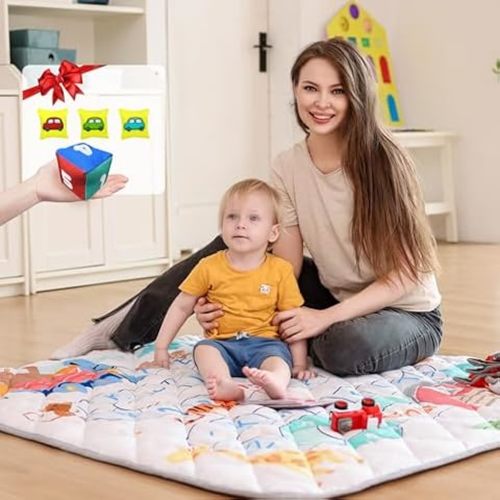 Babebay Baby Play Mat, Soft Baby Mat for Floor, Foldable Playmat for Babies Toddlers and Infants, Reversible Foam Play Mat, Waterproof Baby Crawling Mat for Indoor & Outdoor (Leaf Pattern,78x50)