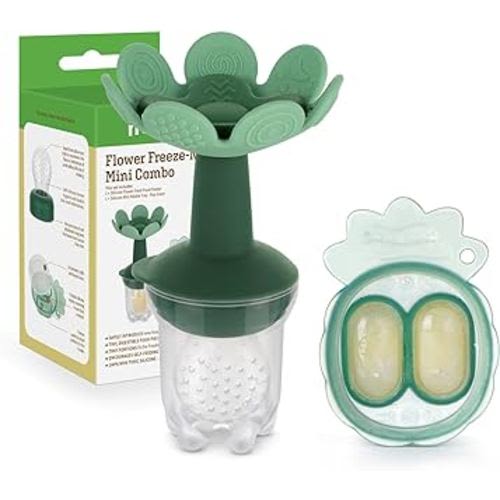 Haakaa Flower Baby Fresh Fruit Food Feeder with Mini Freezer Nibble Tray, Breastmilk Popsicle Mold for Baby Cooling Relief, Food Grade Silicone Baby Mesh Feeder for Infants 4M+ (PeaGreen)