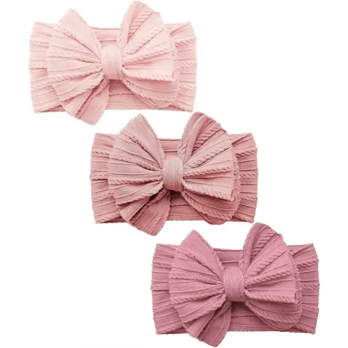 Baby Bows Headbands Soft Nylon Handmade Hair Accessories for Newborn Infant Toddler Kids (3 Mixed Pink, Large)
