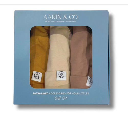 Newborn Satin Lined Jersey Beanie Gift Set-Neutral – Aarin & Co.