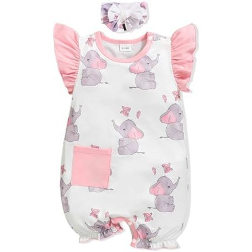 Newborn Baby Girl Clothes Infant Floral Print One-Piece Romper+Jumpsuit+Bodysuit+Hat+Headband
