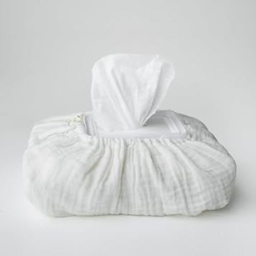 Baby Wipes Cover – Universal Size, One Size Fits All Wipes Packages | Muslin Cotton Tissue Cover for Nursery, Diaper Bag & Changing Table, Station | Gingham & Neutral Patterns (Cream)