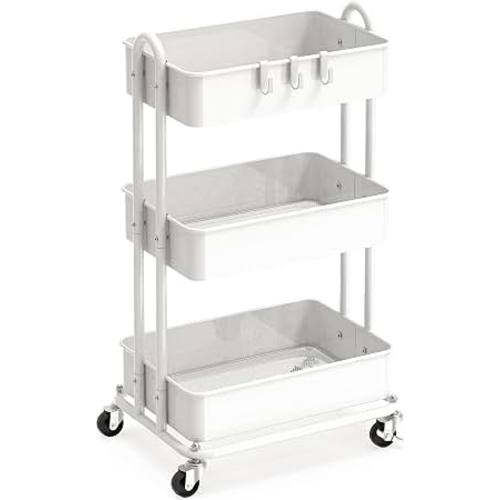 Amazon.com: Simple Houseware 3-Tier Heavy Duty Metal Utility Rolling Cart, White