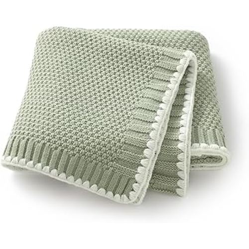 Neiwech Baby Blanket Knit Cozy Soft Lightweight Crib Stroller Nursery Receiving Swaddling Blankets for Newborn Infants Boys Girls Green 30x40 Inch