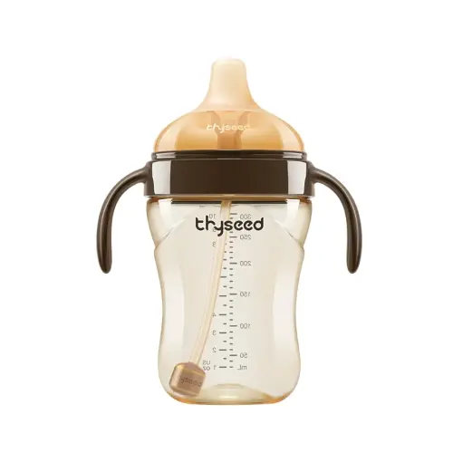 Infant Spill Proof Weighted Straw Sippy Cups with Handles and Lids Breastfed Baby First Soft Spout Top Training Water Cup Toddler Boy Girl No Leak Transitioning Bedtime Milk Bottles 6 Months+