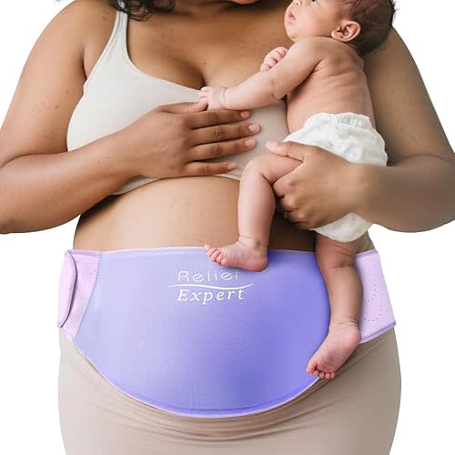 Relief Expert C-Section Hot & Cold Therapy Belly Binder – Reusable Solid Gel Ice Pack with Soft Lycra Cover, Adjustable Abdominal Wrap for Post-Op Recovery and Kicks Protection-Purple