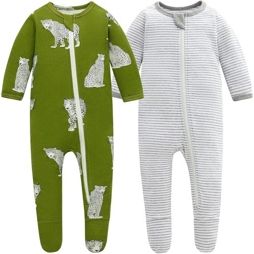 Owlivia Organic Cotton Baby Pajamas, Boys Girls Zip Front Sleep 'N Play Pjs, Footed Sleeper, Long Sleeve