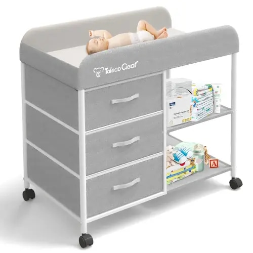G TALECO GEAR Baby Changing Table, Portable Changing Table, Diaper Changing Station with Waterproof Pad, Changing Table Dresser with 3 Storage Baskets, Mobile Nursery Organizer for Newborn Essentials
