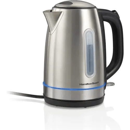 Hamilton Beach Electric Tea Kettle, Water Boiler & Heater, 1.7 Liter, Cordless Serving, 1500 Watts for Fast Boiling, Auto-Shutoff and Boil-Dry Protection, Stainless Steel with LED Light Ring (41037)