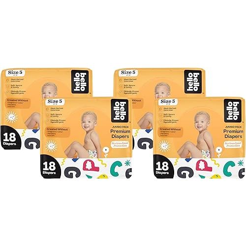 Hello Bello Premium Baby Diapers Size 5 I 18 Count of Disposable, Extra-Absorbent, Hypoallergenic Baby Diapers with Snug and Comfort Fit I Alphabet Soup (Pack of 4)