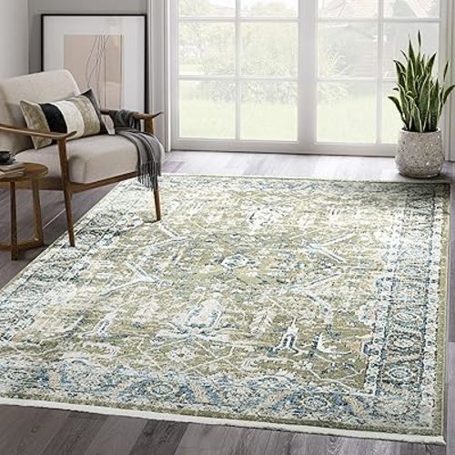 Abani Savoy Collection Area Rug - Intricate Blue/Green Vintage Design -6' x 9' - Easy to Clean - Durable for Kids and Pets - Non-Shedding - Medium Pile - Soft Feel -for Living Room, Bedroom & Office