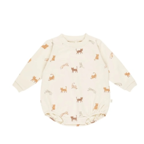 Quincy Mae Crewneck Bubble Romper - Cats