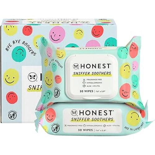The Honest Company Plant-Based Snot Removing Wipes | Soothing Nose + Face Wipes with Aloe | Hypoallergenic for Sensitive Skin, EWG Verified | Fragrance Free, 60 Count
