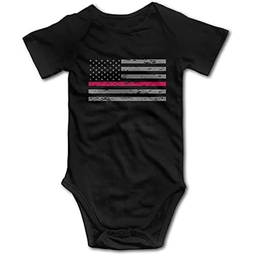 NEWBABY Firefighter Thin Red Line American Flag Baby Short Sleeves Bodysuit for 0-24m Baby ¡