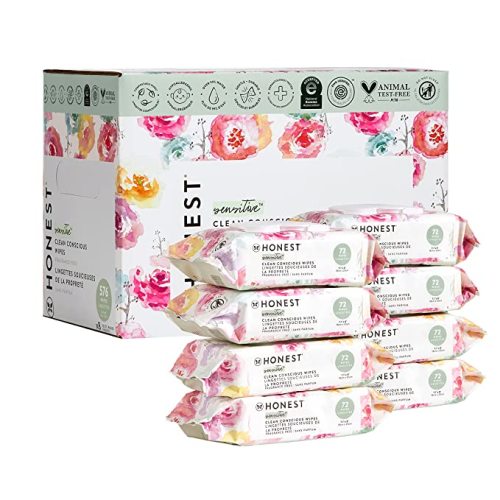 The Honest Company Clean Conscious Unscented Wipes | Over 99% Water, Compostable, Plant-Based, Baby Wipes | Hypoallergenic for Sensitive Skin, EWG Verified | Rose Blossom, 576 Count - 72 Count (Pack of 8)