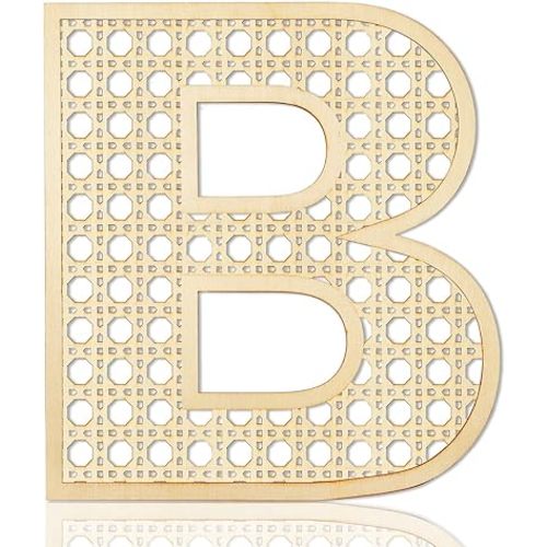 Wooden Rattan Letters for Wall Decor Rustic Wooden Letters 12 Inch Wood Letter Rattan Wall Decor for Wedding Nursery Sign Baby Shower Newborn Birthday Gift Boho Bedroom Decoration (B)