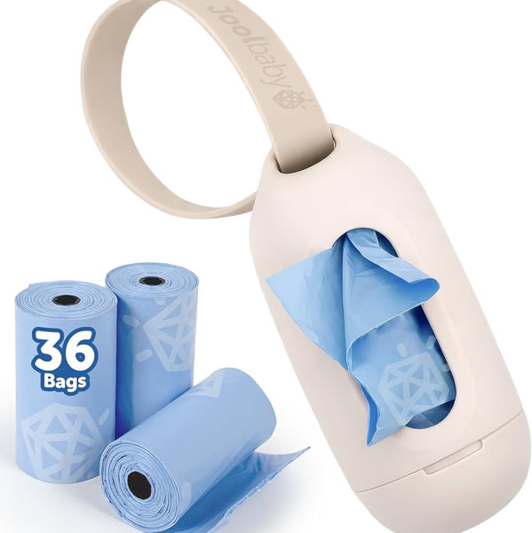 Jool Baby Disposable Diaper Bag Dispenser (Oatmeal) + 3 Refill Rolls (Lavender-Scented) - Attaches to Stroller or Diaper Bag for On-the-Go Convenience