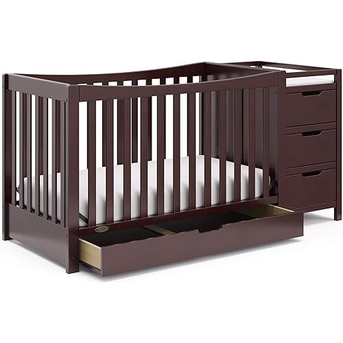 Graco Remi 4-in-1 Convertible Crib & Changer (Espresso) – GREENGUARD Gold Certified, Fits Standard Crib Mattress, Converts to Toddler Bed and Full Bed, 4 Adjustable Mattress Heights