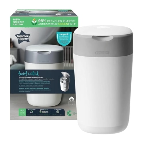 Tommee Tippee Twist and Click Advanced Nappy Bin, Includes 1x Refill Cassette, Locks in Odours and Germs, White : Amazon.com.au