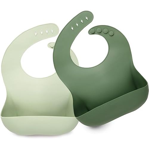 KeaBabies 2-Pack Silicone Bibs For Babies, Silicone Baby Bibs for Eating, Food-Grade Pure Silicone Bib, Toddler Bibs, Waterproof Bibs, Feeding Bibs, Silicon Bibs for Toddlers, Boys, Girls (Forest)