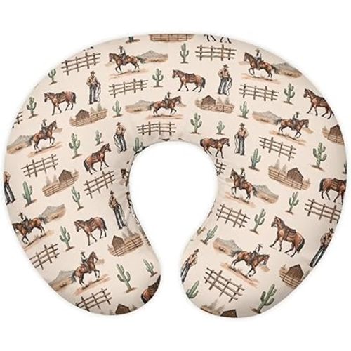 Lotusorchid Western Cowboy Nursing Pillow Cover Cactus Horse Nursery Feeding Pillowcase, Washable Comfy Breast Feeding Pillowcases, Breathable Nursery Breast Feeding Pillow Slipcover for Infant
