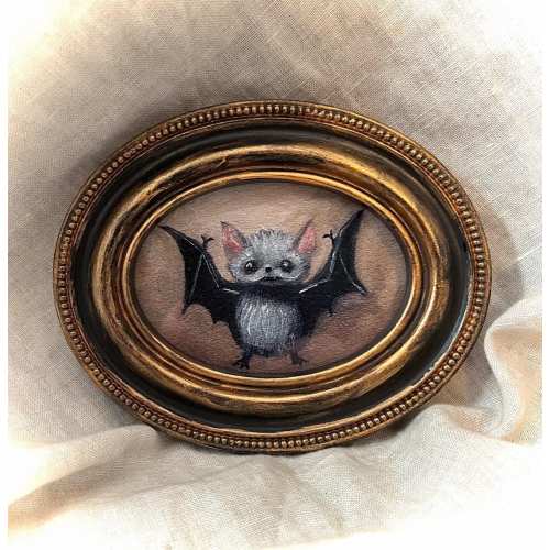 Cute Little Batty Bat Portrait,Mini Fine Art PRINT,Framed