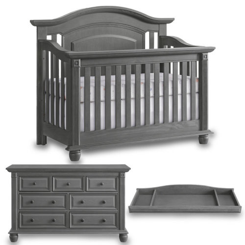 Oxford Baby London Lane 3 Piece Nursery Set Includes 4 In 1 Convertible Crib, 7 Drawer Dresser, And Changing Topper (Arctic Gray)