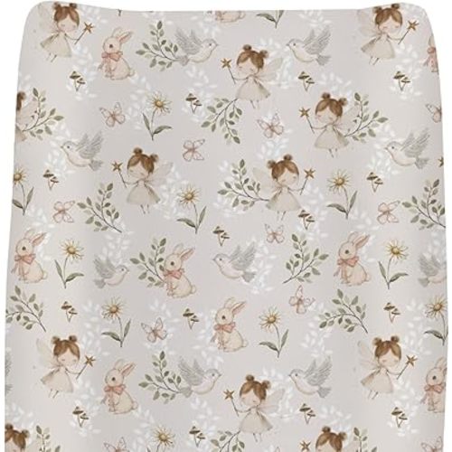 Boho Fairies Baby Changing Pad Covers for Boys Girls Cute Fairytale Girl Bunny Bird Daisy Leaves Fitted Change Table Pad Covers Mats Spring Garden Soft Diaper Changing Table Sheets 32''×16''