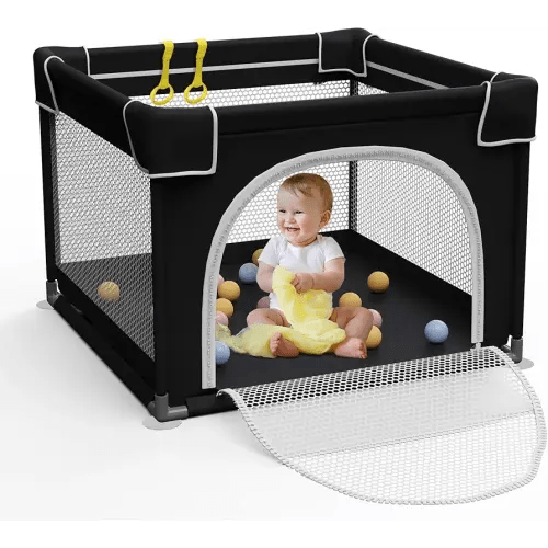Playpen for Babies and Toddlers, Small Baby Playpen, Baby Playard, Indoor & Outdoor Play Pen, Sturdy Safety Baby Play Yard with Soft Breathable Mesh(Black, 36x36 inches)