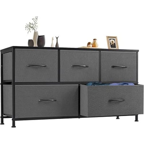 OLIXIS Dresser for Bedroom with 5 Drawers, Wide Chest of Drawers, Fabric Bedroom Dresser with Drawer Organizers, Storage Organizer Unit with Fabric Bins for Closet, Living Room, Hallway