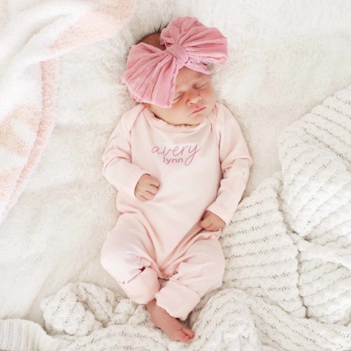 Personalized Full Length Snap Romper | Blush