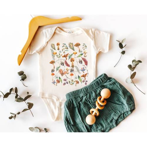 Mushroom Bodysuit Gender Neutral Baby Clothes Forestcore Naturecore Autumn Cottagecore Baby Clothes BOHO Baby Mushroom baby clothes