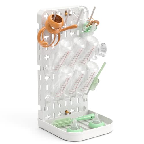 Baby Bottle Drying Rack Baby Bottle Holder Space Saving Bottle Dryer Rack Station Countertop Storage Organizer 12 Travel Bottle Drying Rack Vertical Breast Pump Part Plastic Bag Cup Dryer Tower White