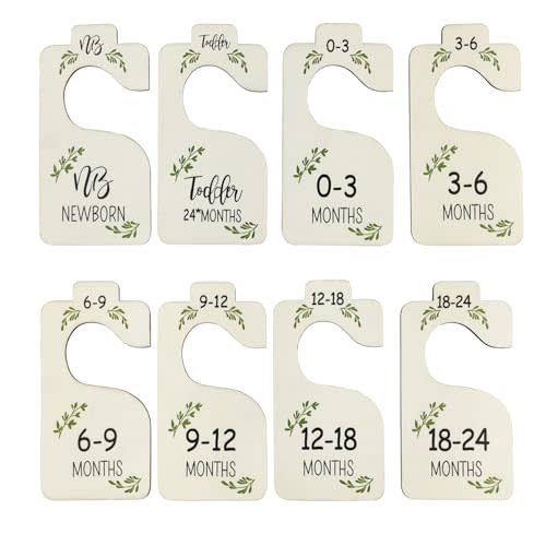 8 Pcs Wood Baby Closet Dividers Baby Month Organizer Baby Clothes Hanger Dividers Newborn to Toddler Nursery Closet Rod Baby Age Size Dividers