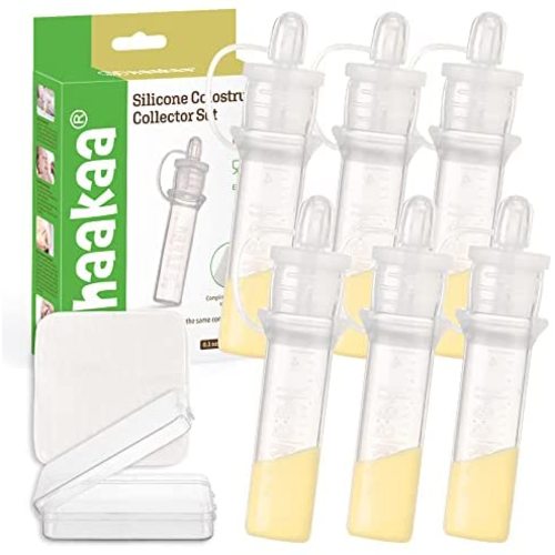haakaa Colostrum Collector Set Includes a Portable Case and a White Cotton Cloth Wipe for Breastfeeding Moms to Collect Store and Feed Colostrum, 4ml/6pcs