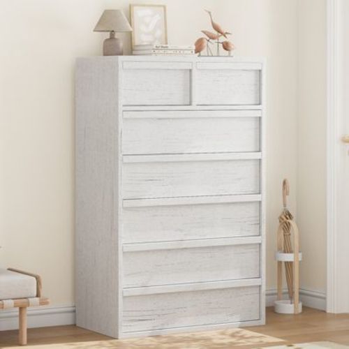 Whizmax 7 Drawer Dresser Tall For Bedroom, Modern 7 Chest Of Drawers With Large Storage, White Dresser Organizer For Living Room, Nursery, Entryway