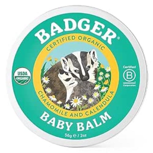 Badger Baby Balm w Chamomile Calendula, All Organic Baby Moisturizer for Cradle Cap Diaper Rash, 2 oz